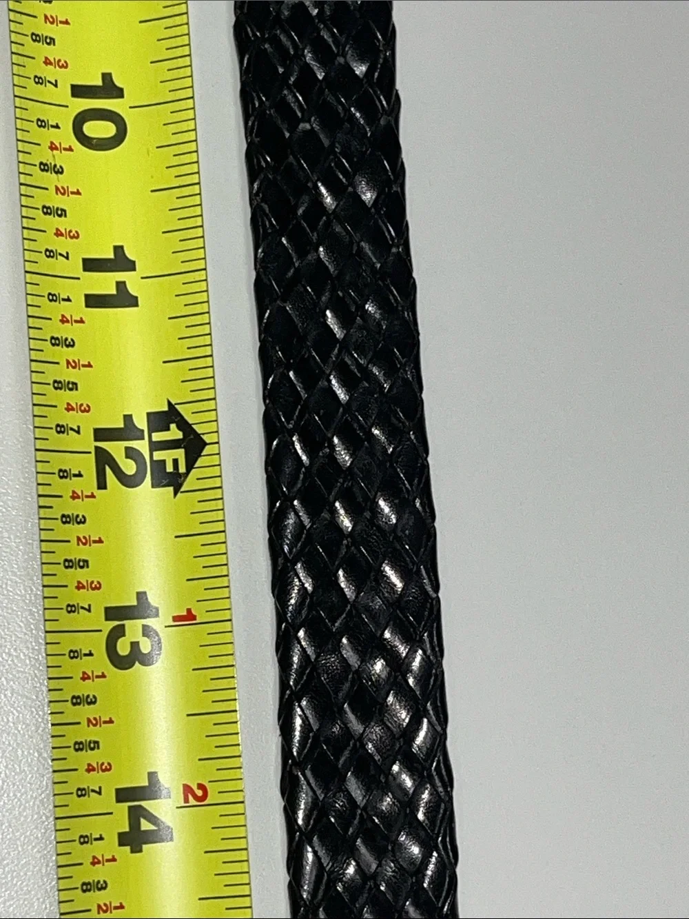 Source Unknown Black Woven Leather Belt with Brass Buckle
